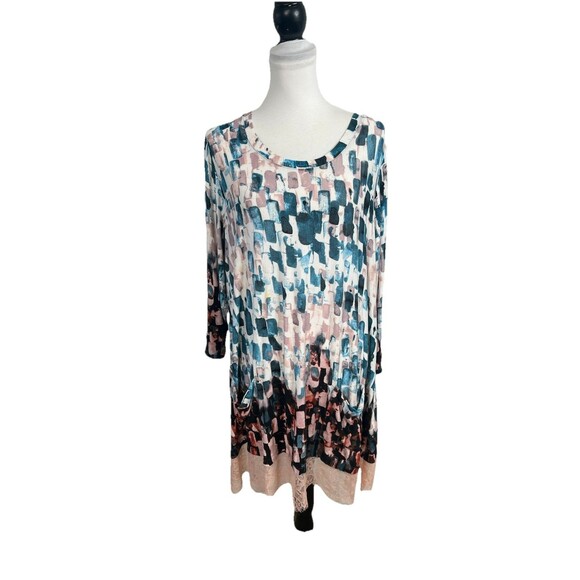 LOGO by Lori Goldstein Knit Tunic Top Plus Size 2X Multicolor Watercolor Lace - Picture 1 of 9